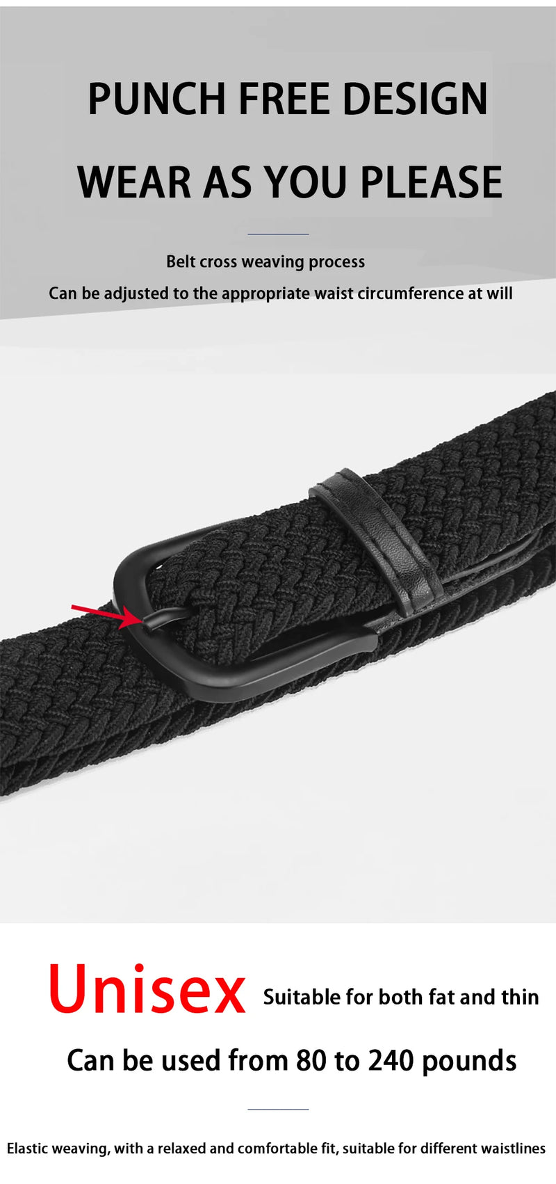 Men's Belt Casual Woven Elastic Belt Outdoor Sports Women's Belt No Need for Punching Climbing Work Belt For Men Women Fashion