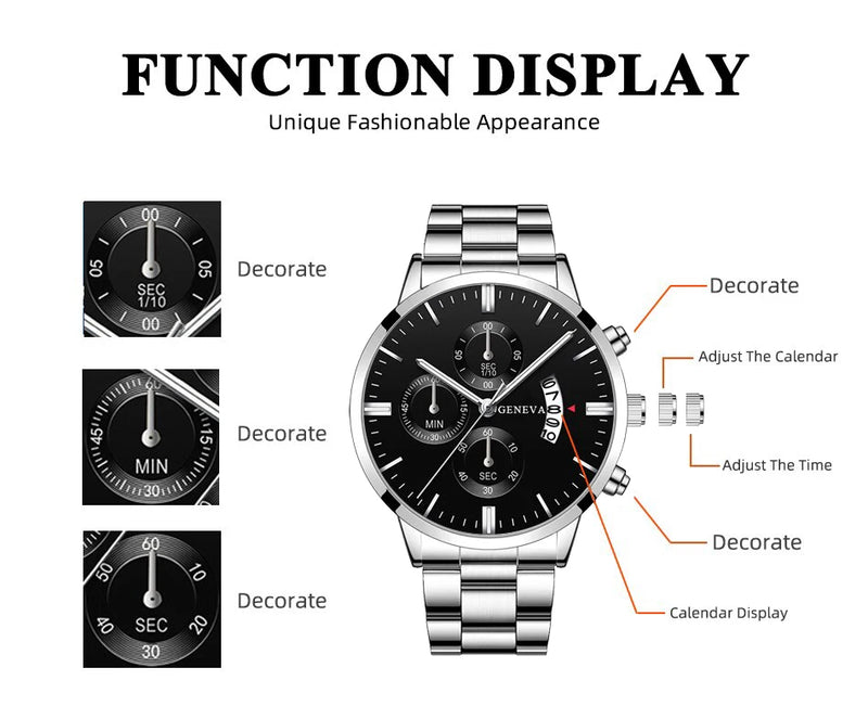 Fashion Men Stainless Steel Watch Luxury Calendar Quartz Wrist Watch Business Watches Man Clock Male Bracelet Wristwatch