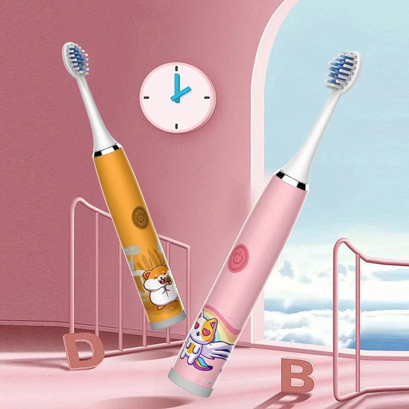 Children Electric Toothbrush Cartoon Kids With Replacement Head Ultrasonic  IPX7 Waterproof Rechargeable Sonic Toothbrush