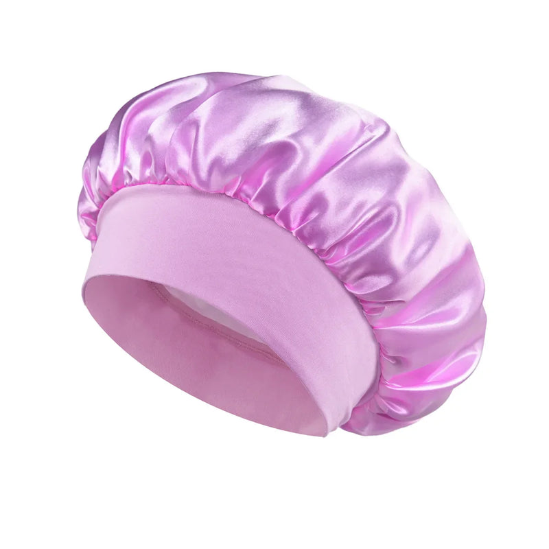 Women Satin Bonnet Hair Bonnet for Sleeping Hair Care Silk Bonnets Solid Wide-brimmed Sleeping Hat with Elastic Soft Band