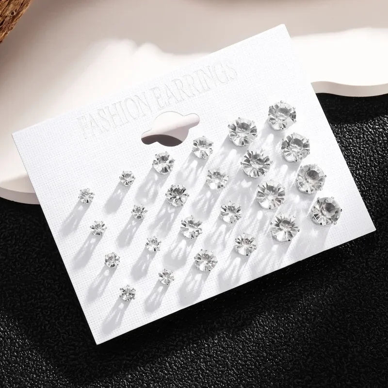 New 12 Pair/Pack White Shiny Wedding Stud Earrings Set For Women Men Crystal Jewelry Accessories Oorbellen Jewelry Earrings