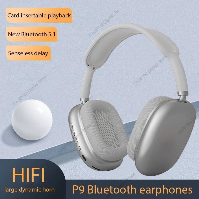 NEW P9 Wireless Bluetooth Headphone Noise Cancelling Earphones Mic Sports Gaming TF Card Slot Headset For Apple Over Ear Headset