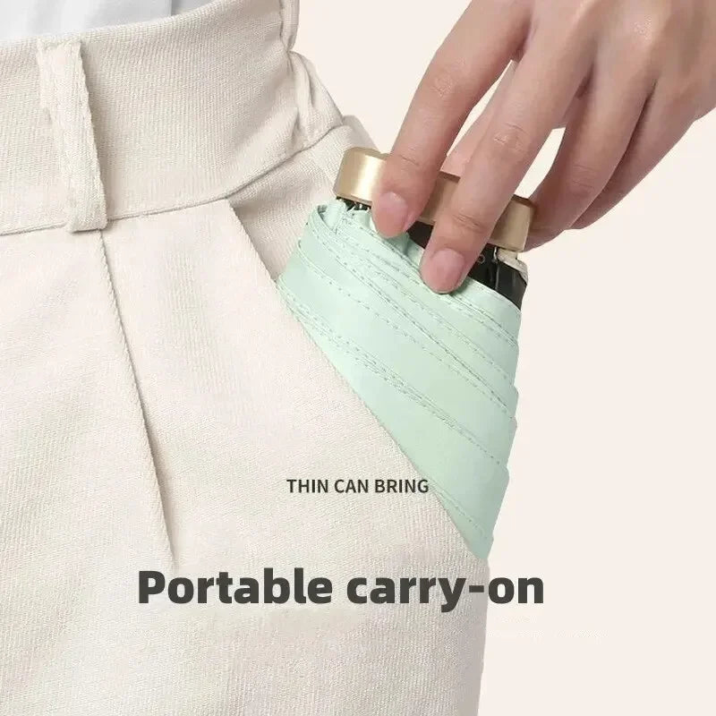 Mini pocket umbrella for rain, foldable vinyl paraguas with protection 