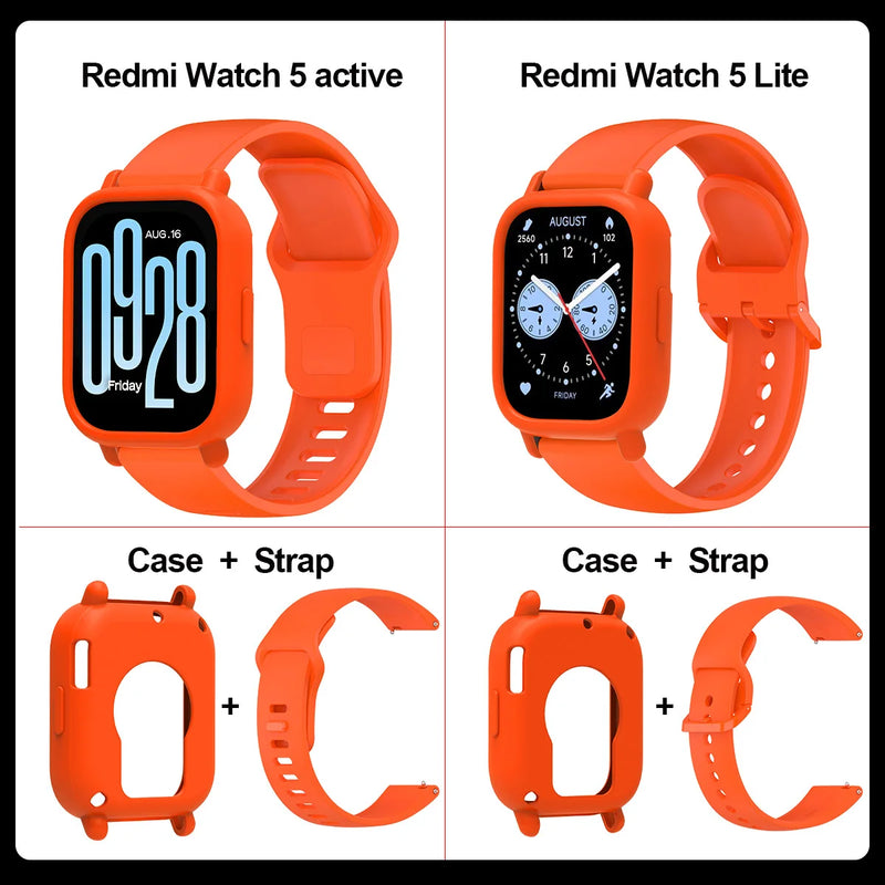 2pcs/set Stylish Band+Case For Redmi watch 5 Active Sport SmartWatch WristBand For Redmi watch 5 Lite Bracelet Band