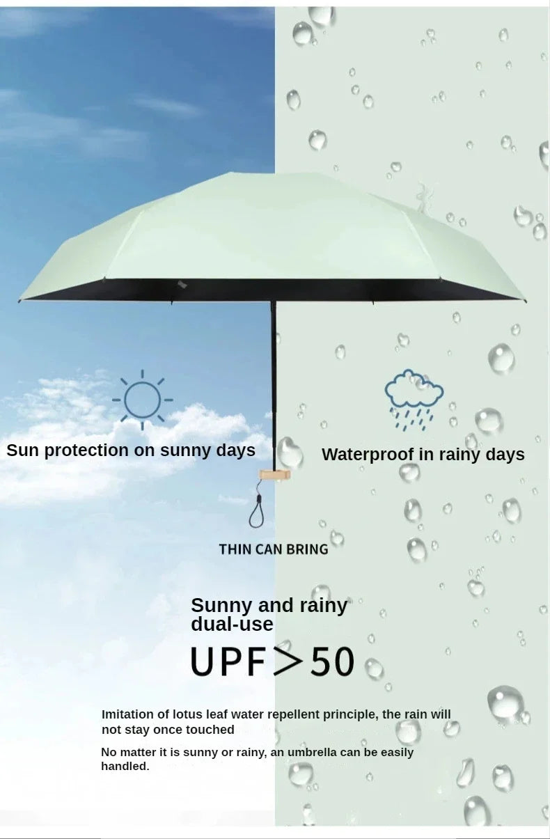 Mini pocket umbrella for rain, foldable vinyl paraguas with protection 