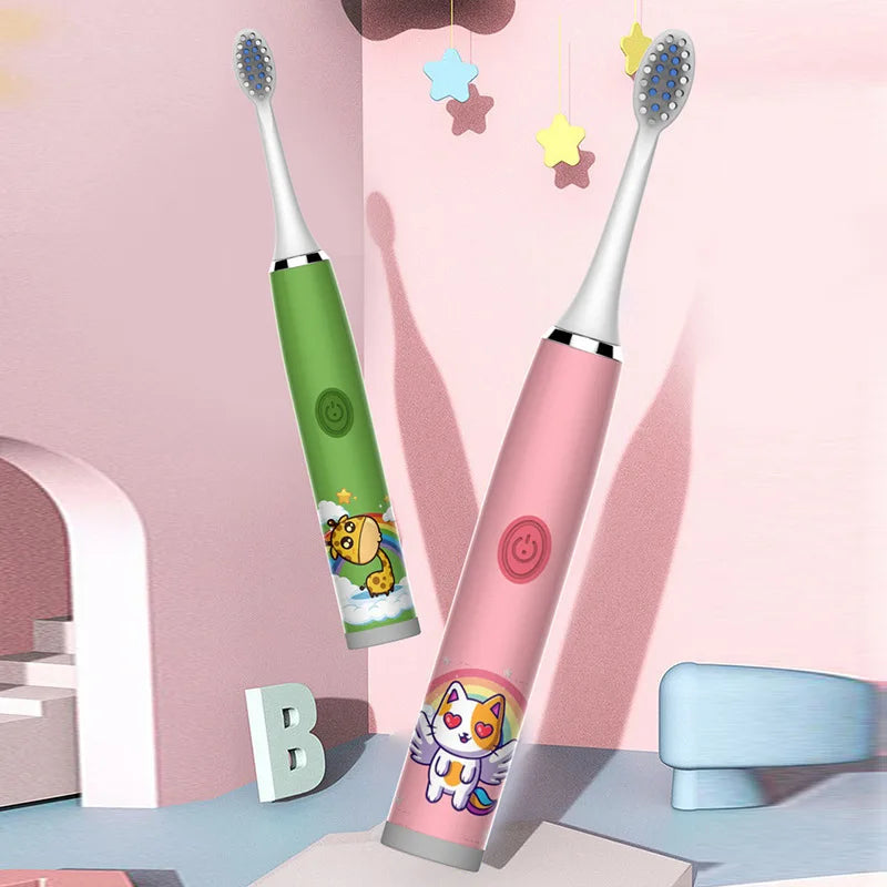 Children Electric Toothbrush Cartoon Kids With Replacement Head Ultrasonic  IPX7 Waterproof Rechargeable Sonic Toothbrush