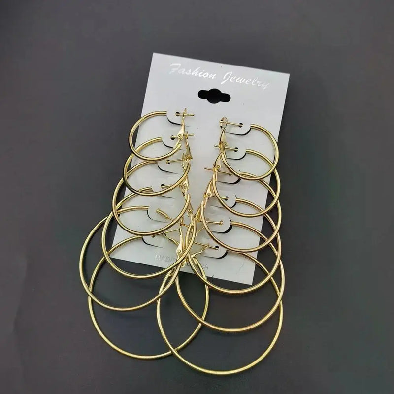 6Pairs Hoop Earrings Set Big Circle Earrings Jewelry for Women Girls Ear Clip Punk Style Earrings Fashion Jewelry Accessories