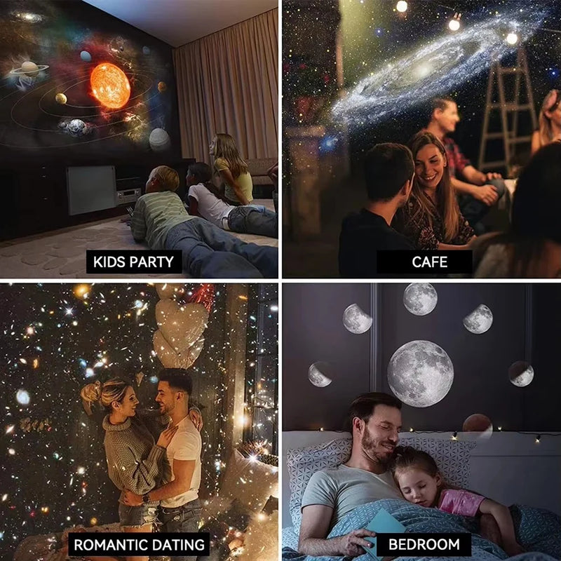 Proyector LED de Vía Láctea con rotación libre, lámpara de proyección de cielo estrellado nocturno, 13 patrones ajustables, luz decorativa USB para dormitorio