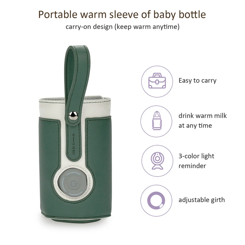 3 Temperature Adjustable Portable Baby Bottle Warmer, Portable Car Travel Bottle Warmer USB Milk Heat Keeper Baby Bottle Warmer