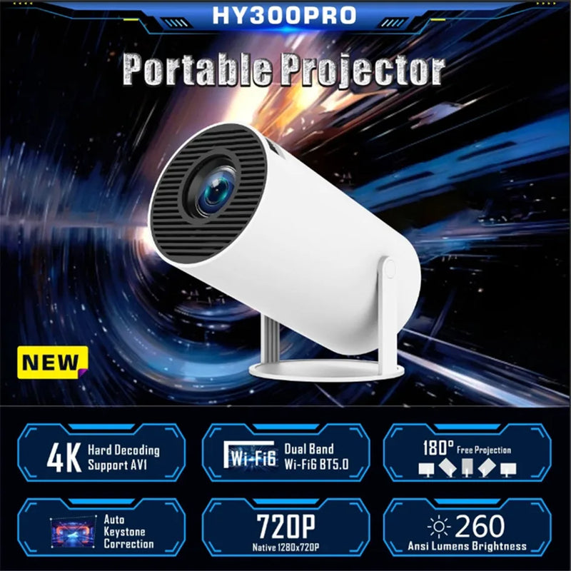 new HY300 Pro plus Projector Android 4K 1280*720P Dual Wifi  Video  Portable Outdoor home hd led proyector cine en casa