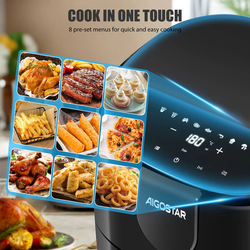 Air Fryer 9 in 1, Air Fryer 4L with 60 Minute Timer and LED Display, Temperature Adjustable 40 ℃ to 200 ℃, Non-stick Basket, Less Oil and Smokeless, 1500W