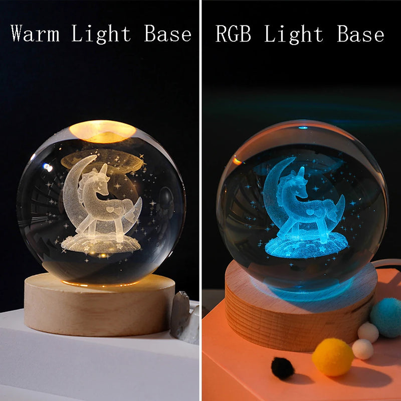 3D Crystal Ball Night Light Lamp Crystal Planet Laser Engraved Solar System Globe Astronomy Gift Birthday Glass Home Decoration