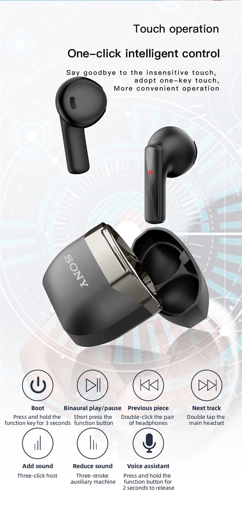 Sony TWS Wireless Bluetooth Headphones ENC Intelligent Noise Reduction Headset Waterproof Gaming/Sports/Music Earphone