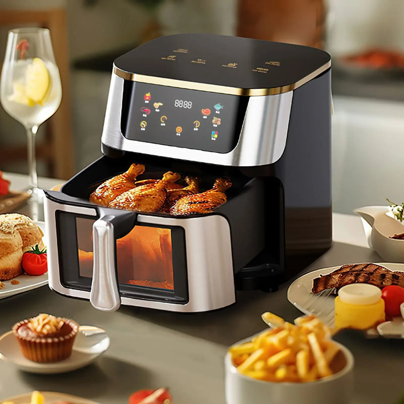 12L Stainless Steel Visible Large Capacity Electric Air Fryer, Multi-function Air Oven, LED Touch Screen,210℃ High Temperature