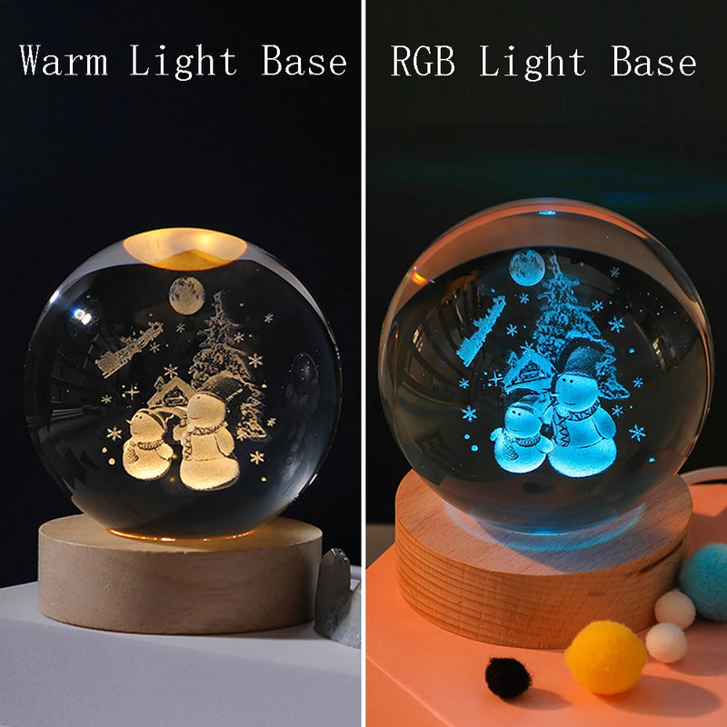 3D Crystal Ball Night Light Lamp Crystal Planet Laser Engraved Solar System Globe Astronomy Gift Birthday Glass Home Decoration