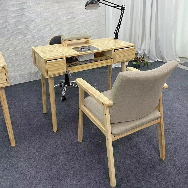 Japanese Solid Wood Nail Tables Professional Manicure Table Beauty Salon table with drawer Vacuum Cleaner Double Manicure Desk Y