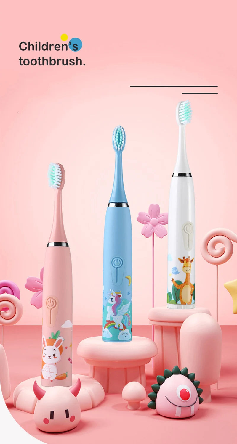 Children Sonic Electric Toothbrush Cartoon Kids With Replace The Toothbrush Head Ultrasonic Electric Toothbrush Sonic Brush Head