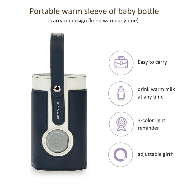 3 Temperature Adjustable Portable Baby Bottle Warmer, Portable Car Travel Bottle Warmer USB Milk Heat Keeper Baby Bottle Warmer