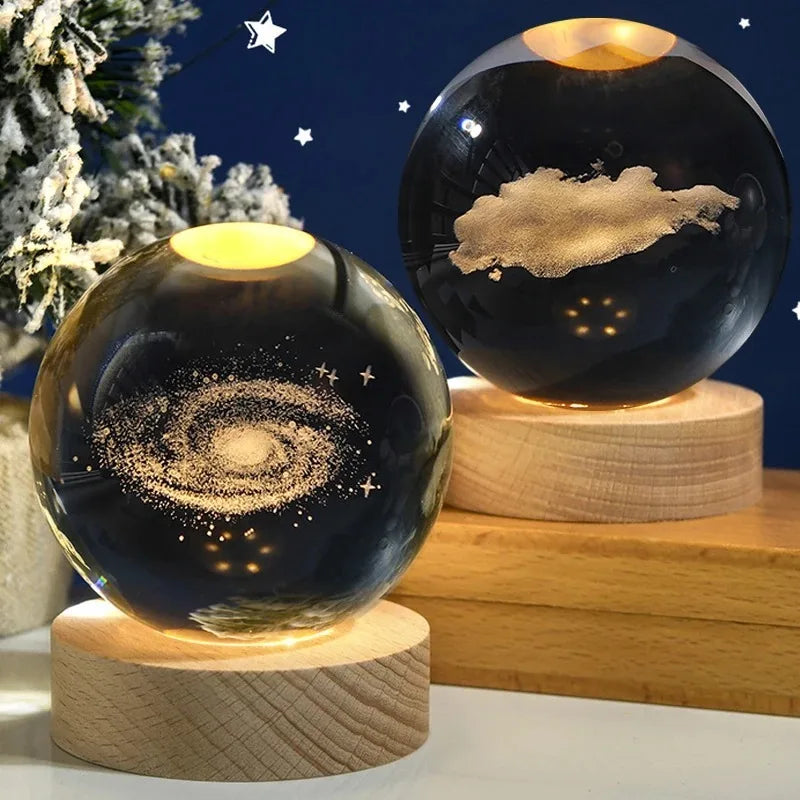 3D Crystal Ball Night Light Lamp Crystal Planet Laser Engraved Solar System Globe Astronomy Gift Birthday Glass Home Decoration