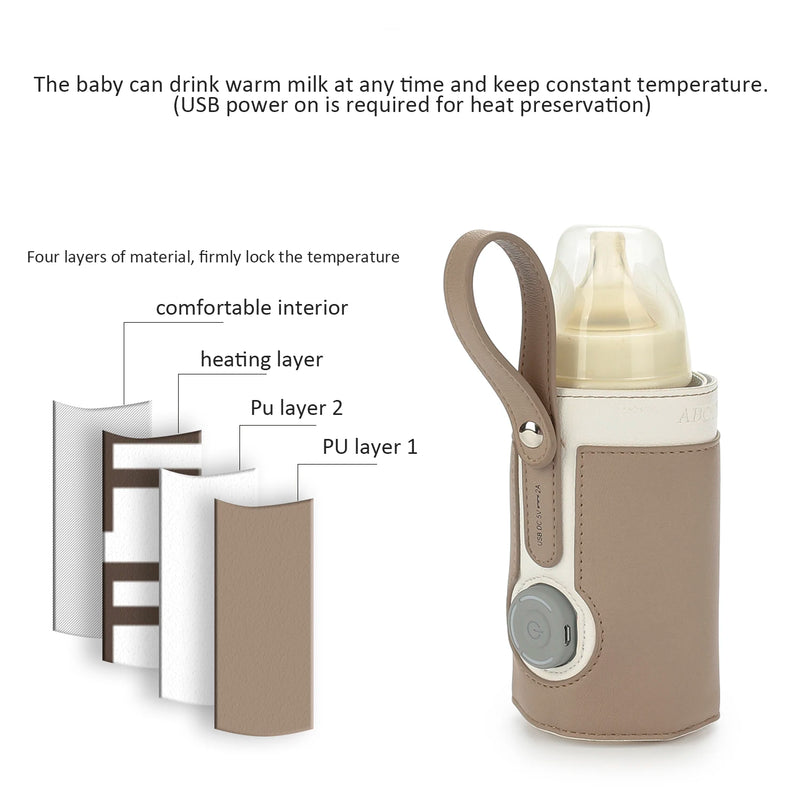 3 Temperature Adjustable Portable Baby Bottle Warmer, Portable Car Travel Bottle Warmer USB Milk Heat Keeper Baby Bottle Warmer