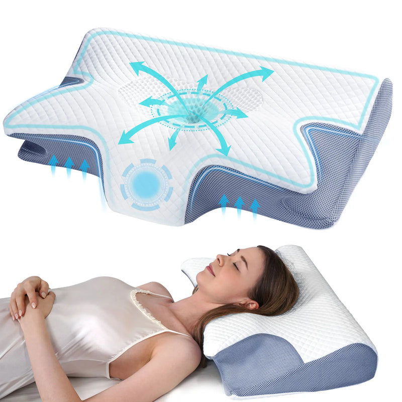 Butterfly Memory Foam Neck Pillow Slow Rebound Orthopedic Cervical Pillows Pain Relief Comfortable Sleeping Massage Bed Pillow