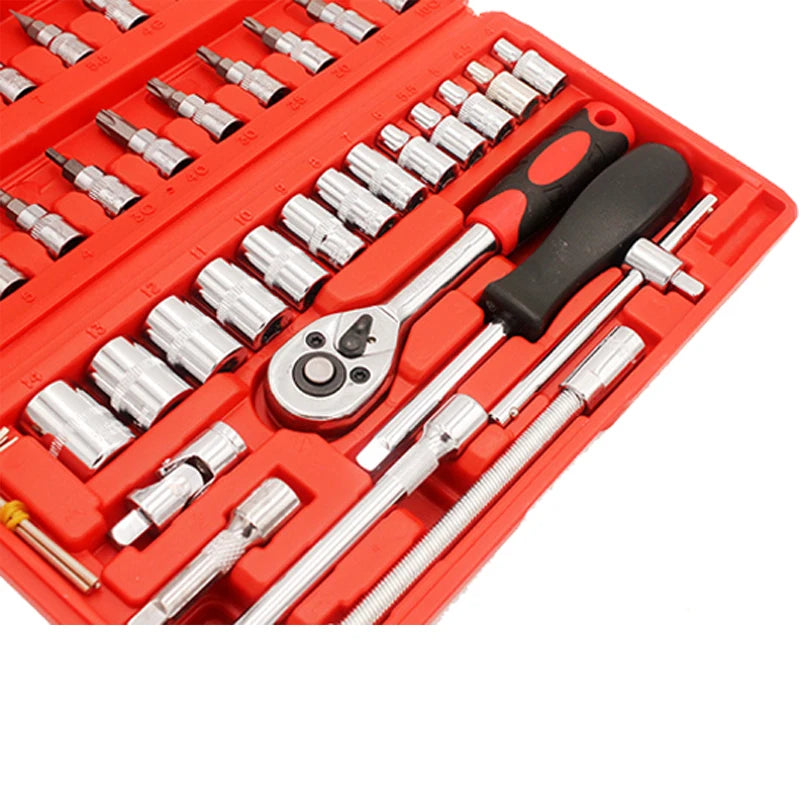 46 PCs Automotive Repair Hand Tool Set Mechanic'S Tool Box, 1/4" Socket Spanner Ratcheting Screwdriver Ratcheting Screwdriver