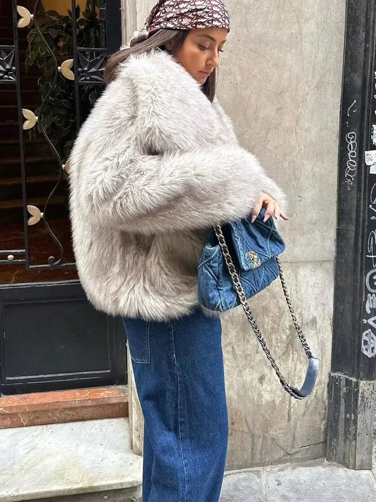 TRAF-abrigo de piel sintética para mujer, chaqueta mullida de felpa, abrigos de