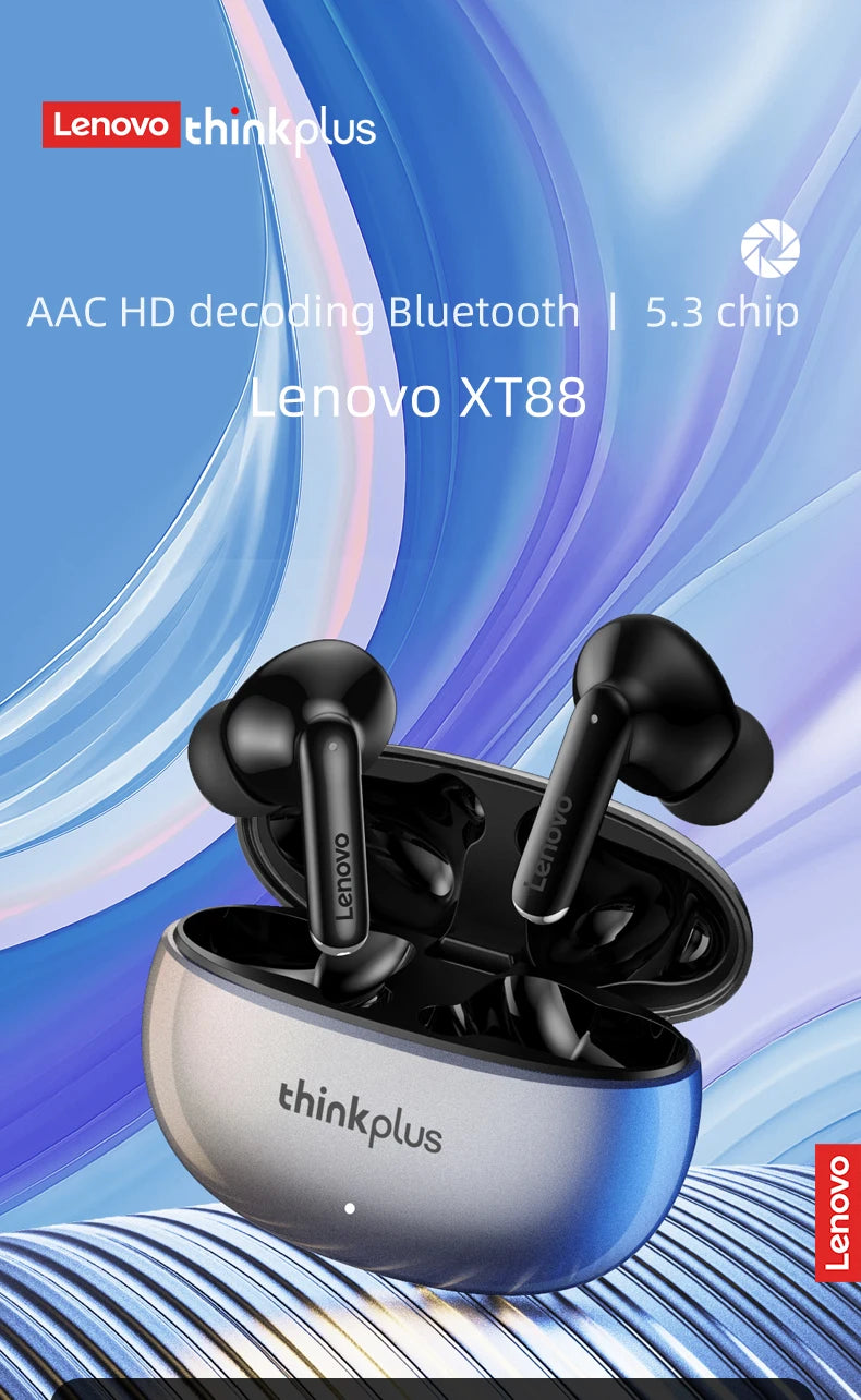 Lenovo Thinkplus XT88 in Ear Bluetooth Earphones with Dual Microphones, Stereo Noise Reduction, Bass HIFI Touch Earphones