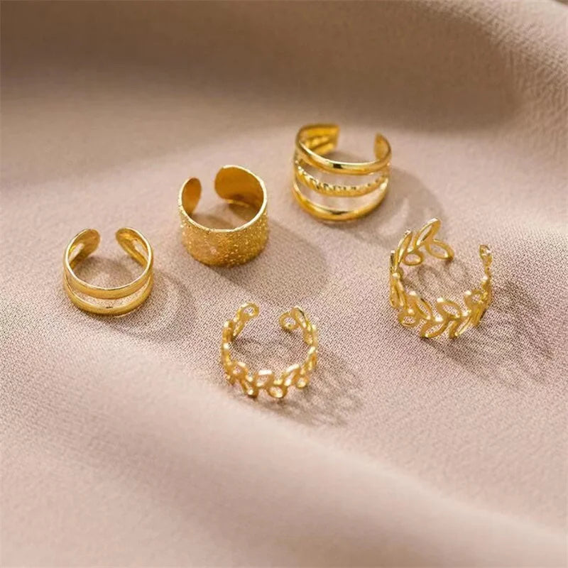 Gold Silver Color Leaves Clip Earrings for Women Creative Simple C Butterfly Ear Cuff Non-Piercing Ear Clips Set Trendy Jewelry