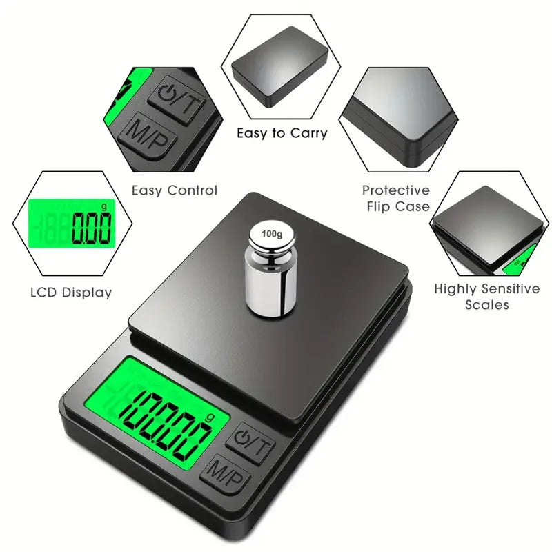 Precision Pocket Scale 1000g X 0.1g - Digital Gram, Food, Jewelry, Ounces/Grains Scale with Backlit LCD - Mini Scale for Travel