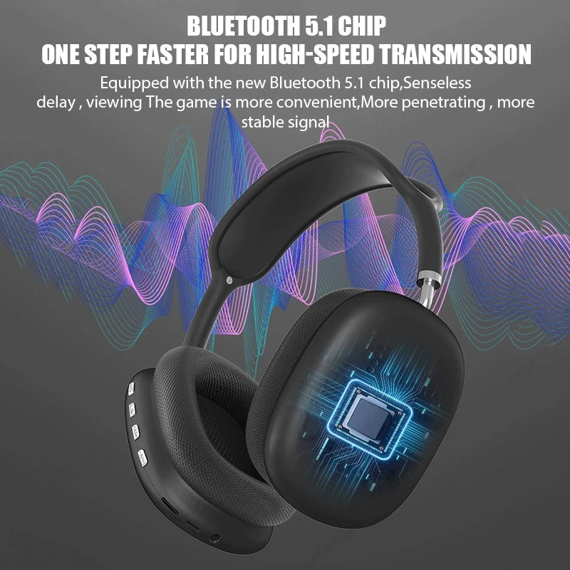 NEW P9 Wireless Bluetooth Headphone Noise Cancelling Earphones Mic Sports Gaming TF Card Slot Headset For Apple Over Ear Headset