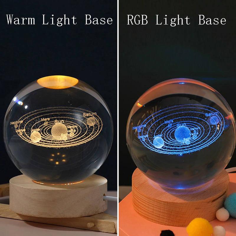 3D Crystal Ball Night Light Lamp Crystal Planet Laser Engraved Solar System Globe Astronomy Gift Birthday Glass Home Decoration