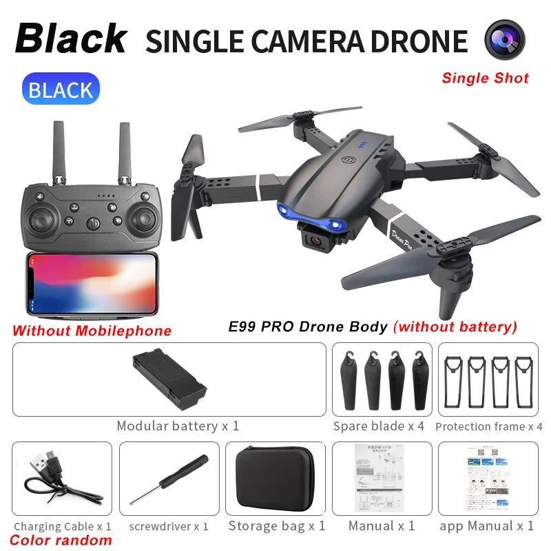 E99Pro-Dron 4K con cámara HD, helicóptero plegable con gran angular de 2024 P,