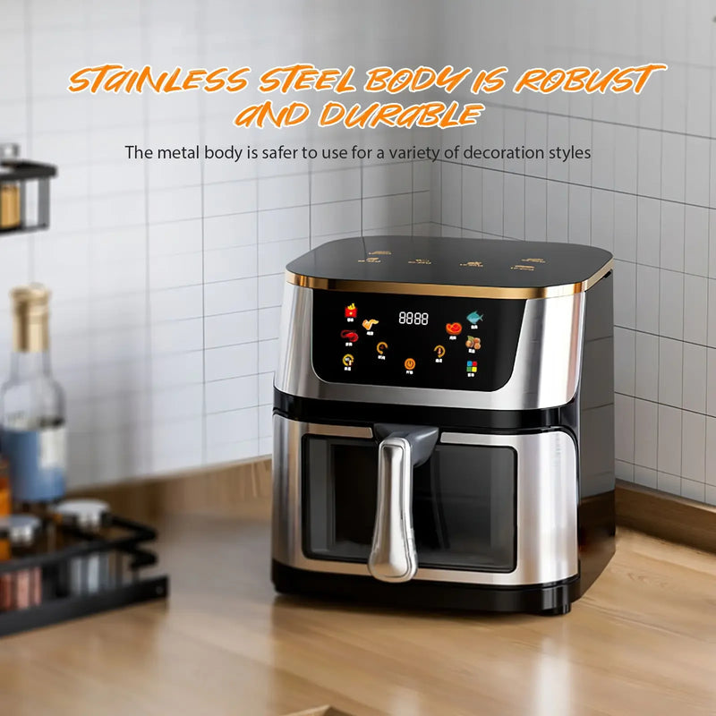 12L Stainless Steel Visible Large Capacity Electric Air Fryer, Multi-function Air Oven, LED Touch Screen,210℃ High Temperature