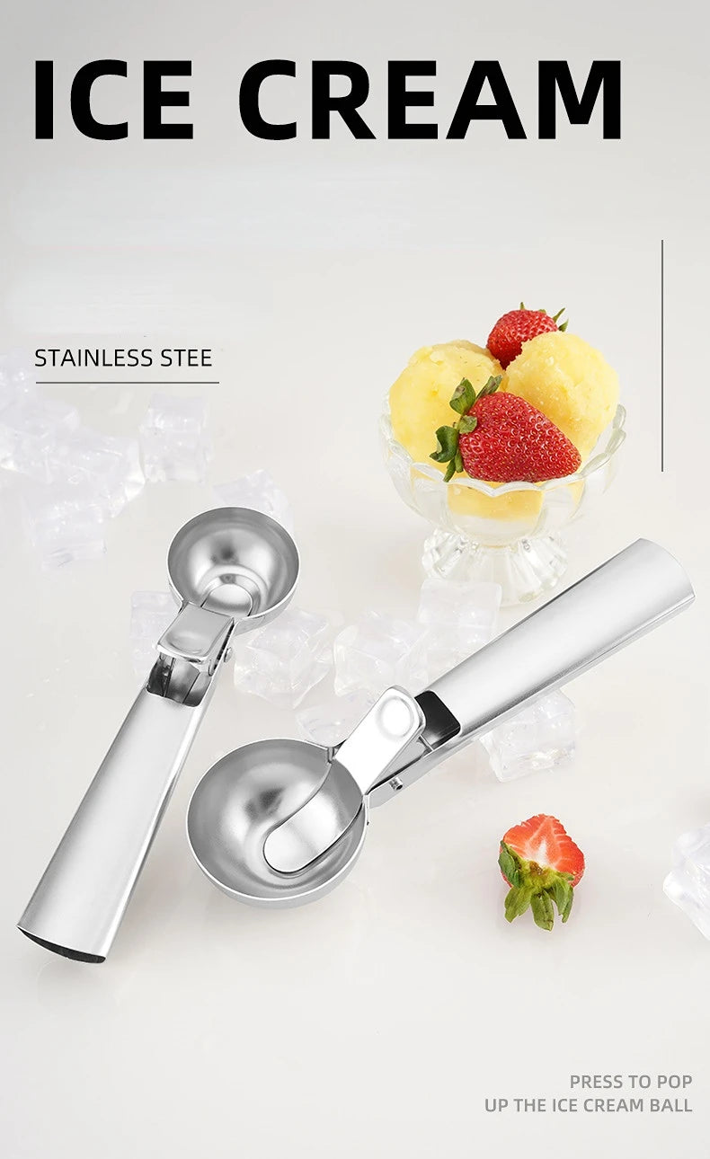 Multifunctional Ice Cream Scoops Stainless Steel Dual-Purpose Scoop Fruit Watermelon Spoon Ball Scoop Household Ice Cream Tools