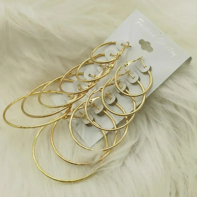 6Pairs Hoop Earrings Set Big Circle Earrings Jewelry for Women Girls Ear Clip Punk Style Earrings Fashion Jewelry Accessories