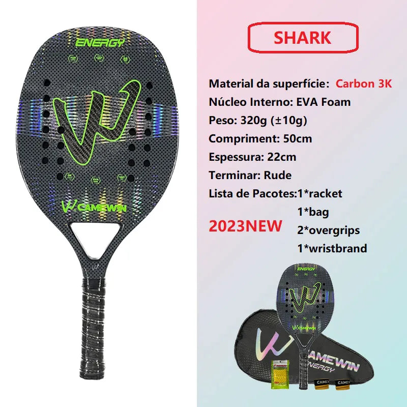 Camewin 3K Holographic Playa Tennis Racket, Carbon Fiber Frame with 