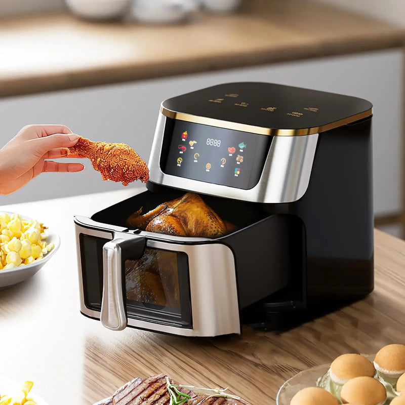 12L Stainless Steel Visible Large Capacity Electric Air Fryer, Multi-function Air Oven, LED Touch Screen,210℃ High Temperature